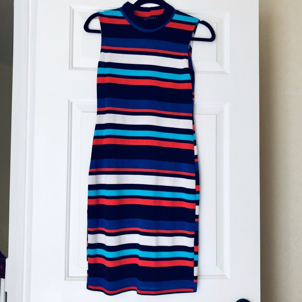 Multi Stripe Mock Neck Dress, Sz M